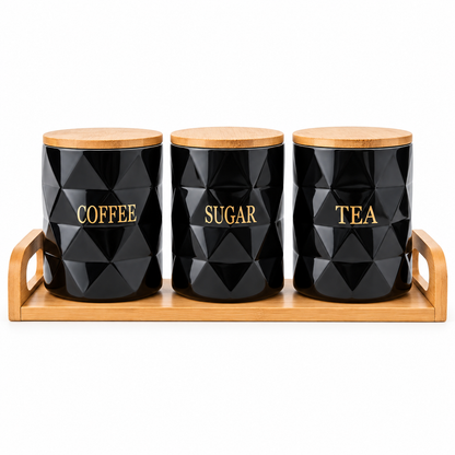 Ensemble de 3 Pots en Porcelain avec Support
