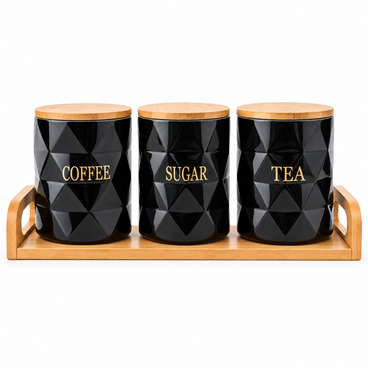 Ensemble de 3 Pots en Porcelain avec Support