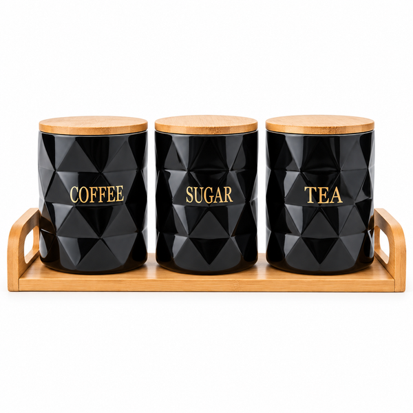 Ensemble de 3 Pots en Porcelain avec Support