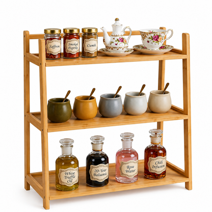 Étagère Multifonctions en Bambou Naturel I Design Épuré & Naturel