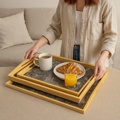 LOT DE 3 PLATEAUX EN BAMBOU