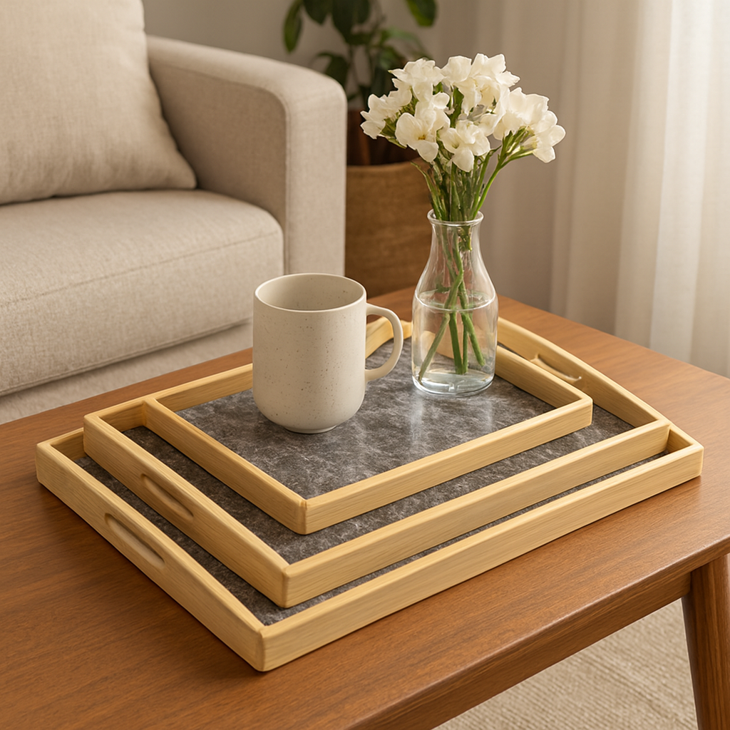 LOT DE 3 PLATEAUX EN BAMBOU