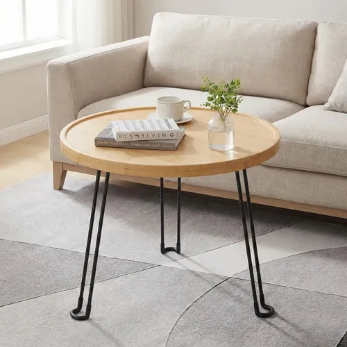 Table Basse Ronde Pliante en Bois I Pieds Métal