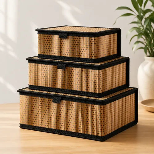 Set 3 Boîtes Bambou avec Couvercle I Rangements Multi-Usages