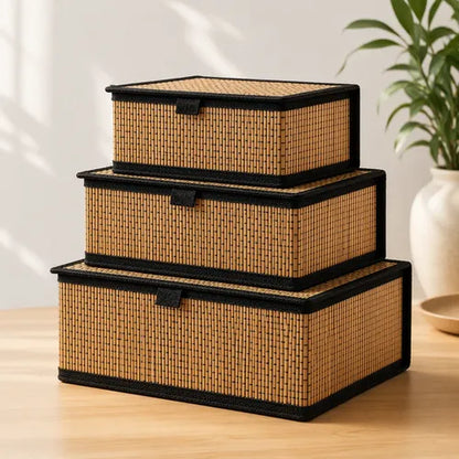 Set 3 Boîtes Bambou avec Couvercle I Rangements Multi-Usages
