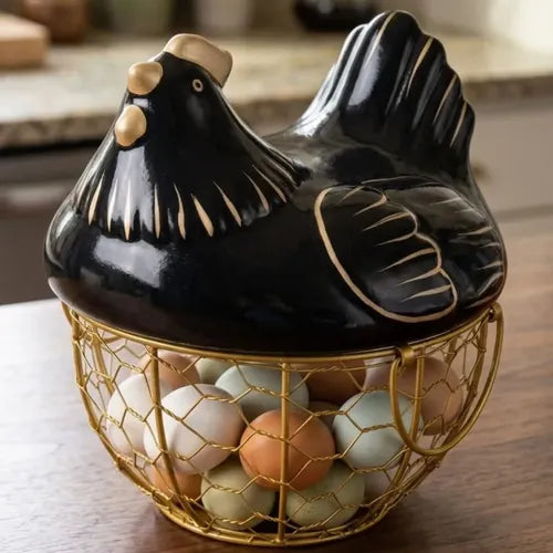 Panier à Œufs Poule en Céramique I Organisation moderne