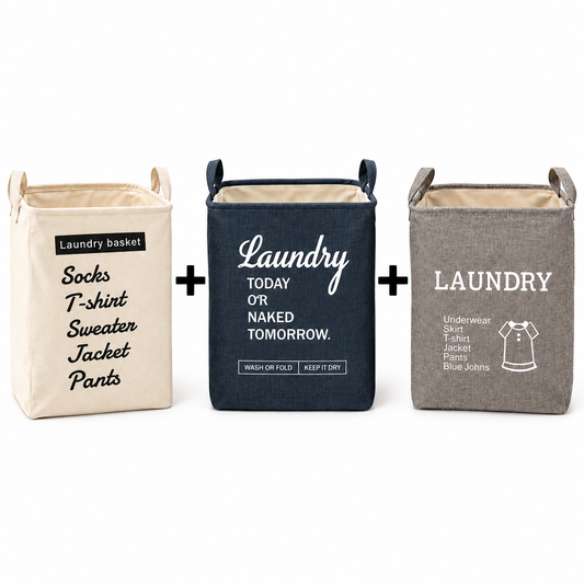 Pack de 3 Panier à Linge En Tissu I Facile à Transporter