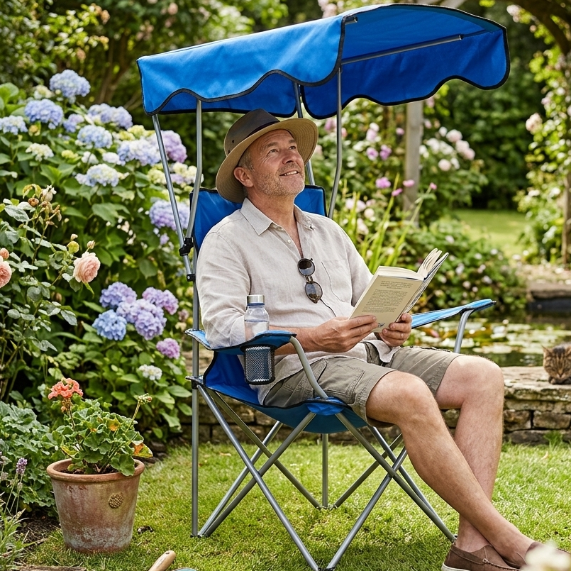 Chaise de Camping Pliante / Auvent Anti-UV Intégré