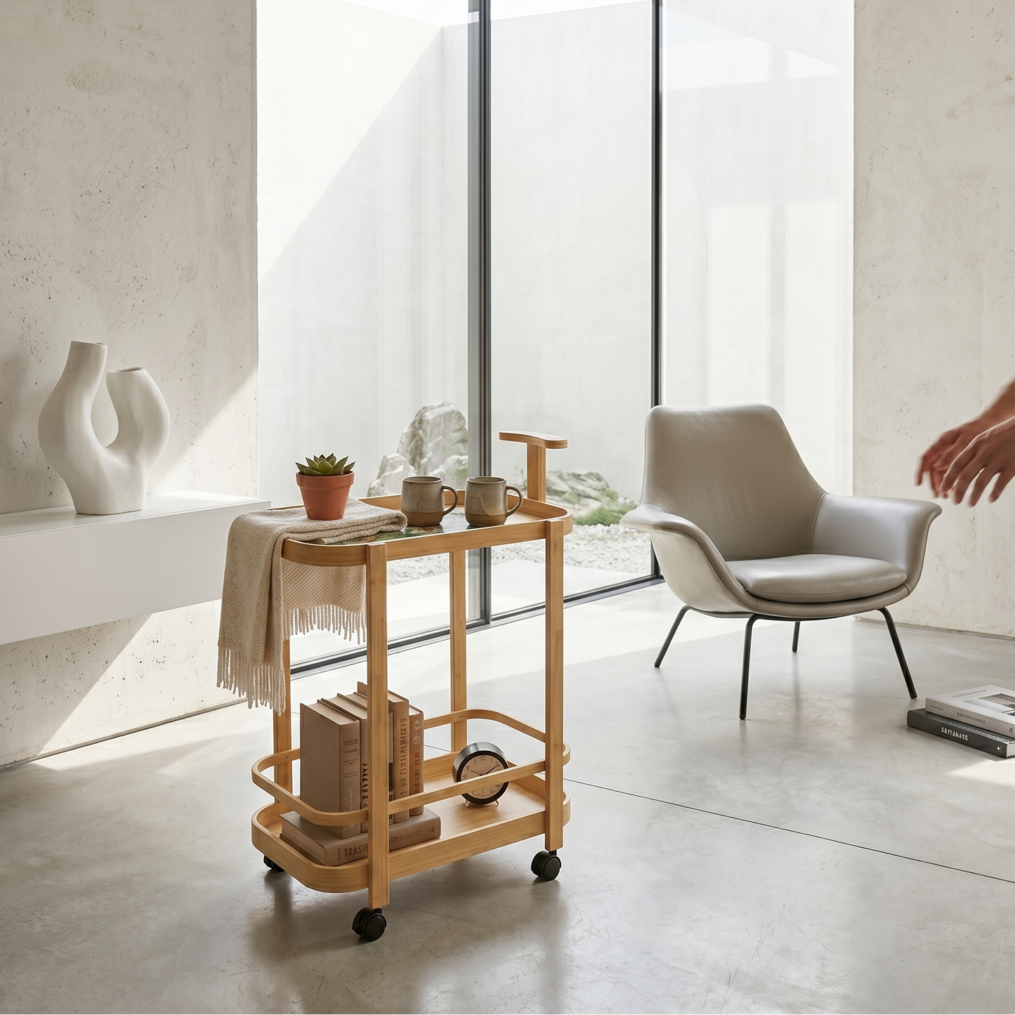 Table d'Appoint Mobile en Bambou Carré