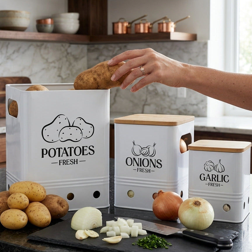 Lot de 3 Boîtes De Rangement I Légumes - Ail - Onion