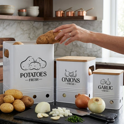 Lot de 3 Boîtes De Rangement I Légumes - Ail - Onion