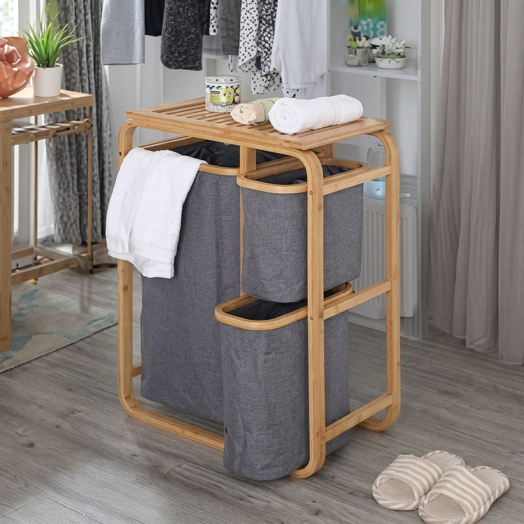 Panier à Linge Scandinave Bambou & Sac Amovible