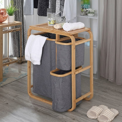 Panier à Linge Scandinave Bambou & Sac Amovible