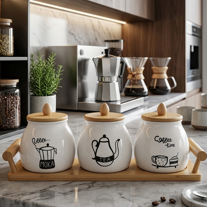 Trio de Pots en Porcelaine avec Support