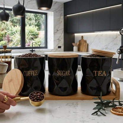 Ensemble de 3 Pots en Porcelain avec Support