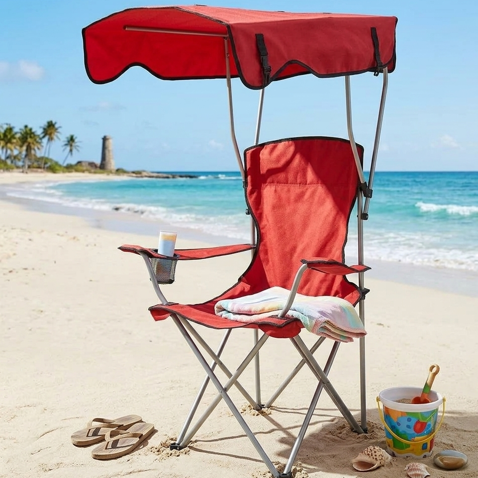Chaise de Camping Pliante / Auvent Anti-UV Intégré