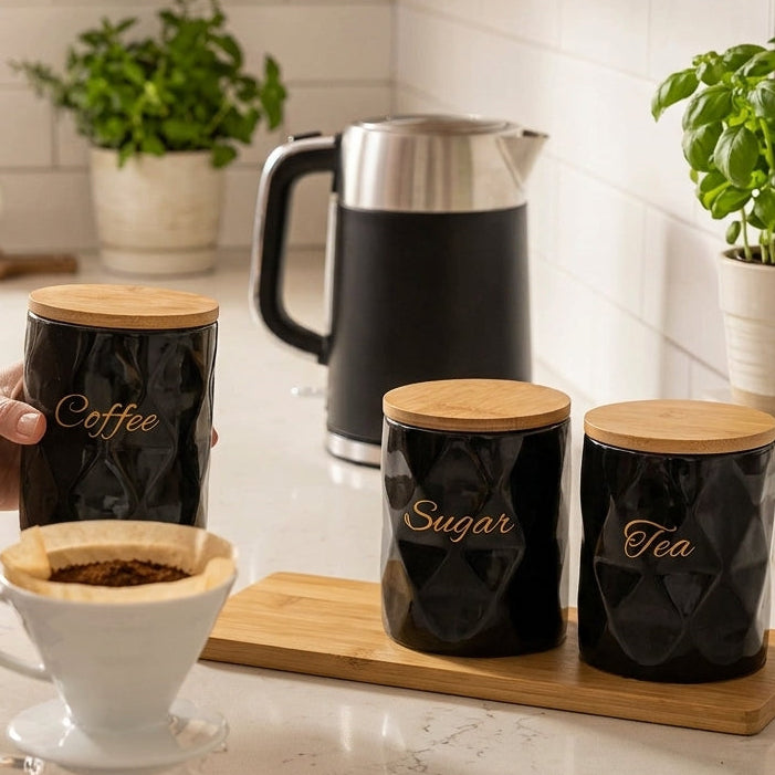 Ensemble de 3 Pots en Porcelain avec Support