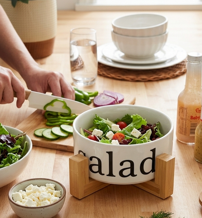 Bol à Salade Moderne I Support en Bambou