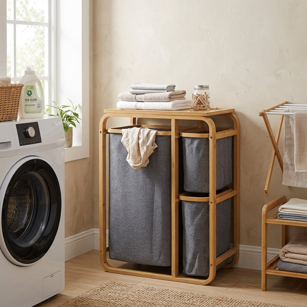 Panier à Linge Scandinave Bambou & Sac Amovible