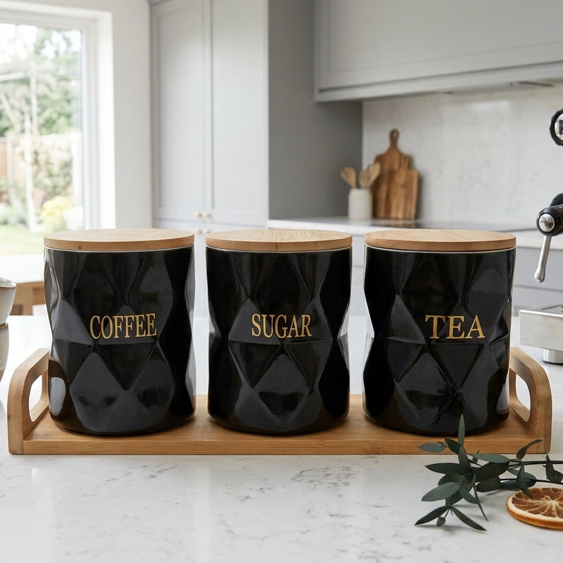 Ensemble de 3 Pots en Porcelain avec Support