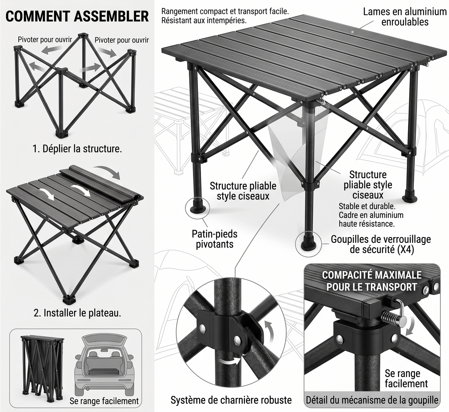 Pack Table + 4 Chaises Pliantes Tout-Terrain