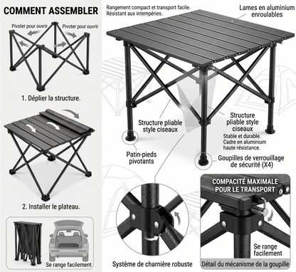Pack Table + 4 Chaises Pliantes Tout-Terrain