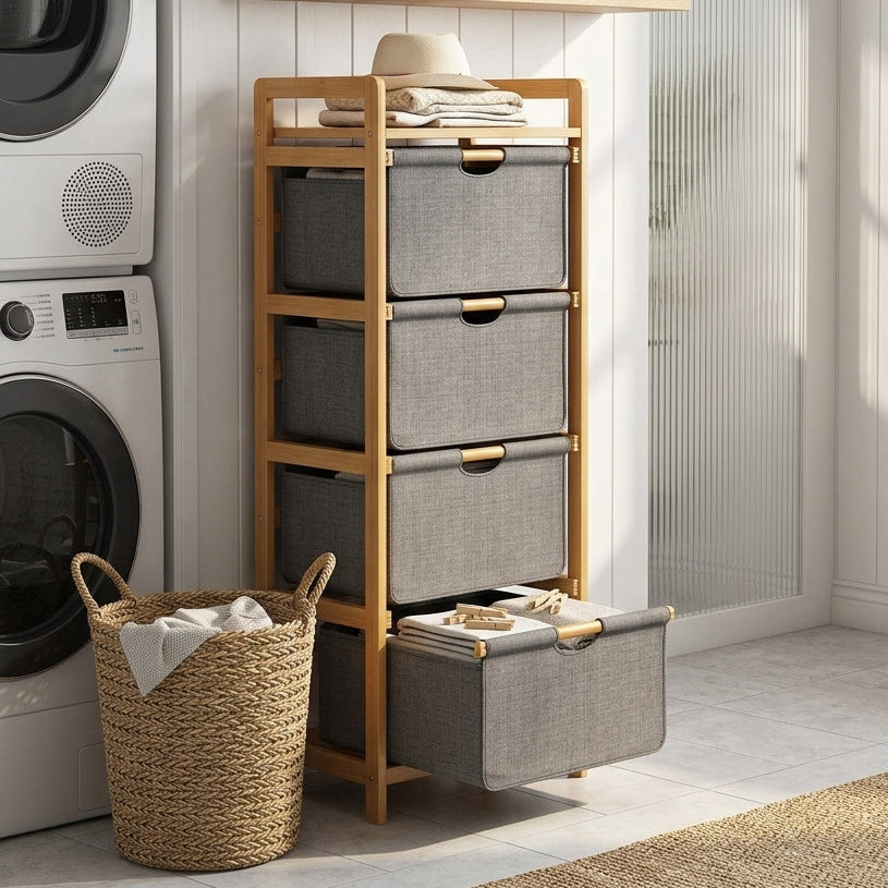 Meuble de Rangement 4 Niveaux en Bambou I Style Scandinave