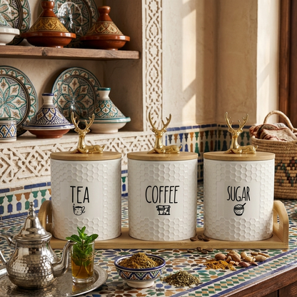 Set de 3 Pots en Porcelaine Premium avec Support
