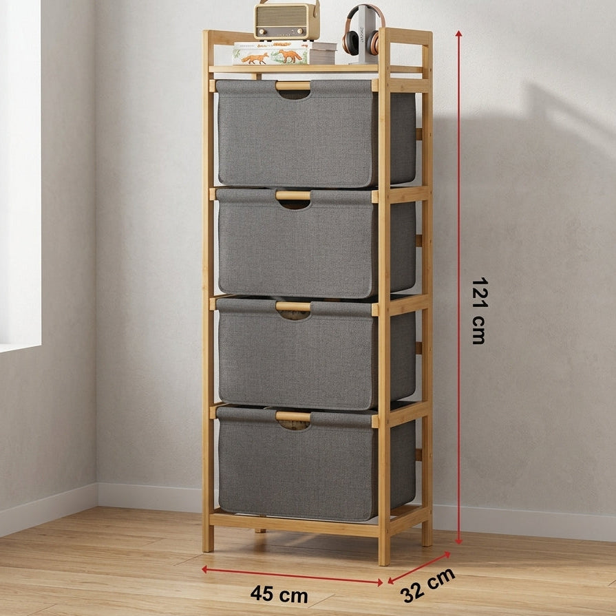 Meuble de Rangement 4 Niveaux en Bambou I Style Scandinave