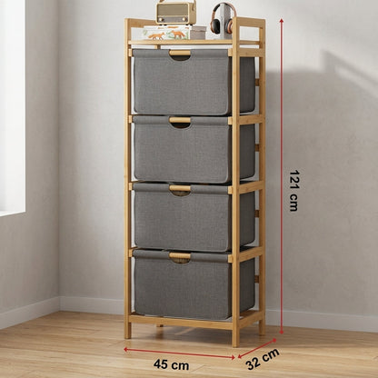 Meuble de Rangement 4 Niveaux en Bambou I Style Scandinave