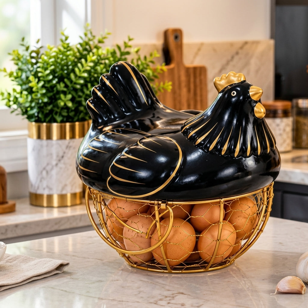 Panier à Œufs Poule en Céramique I Organisation moderne