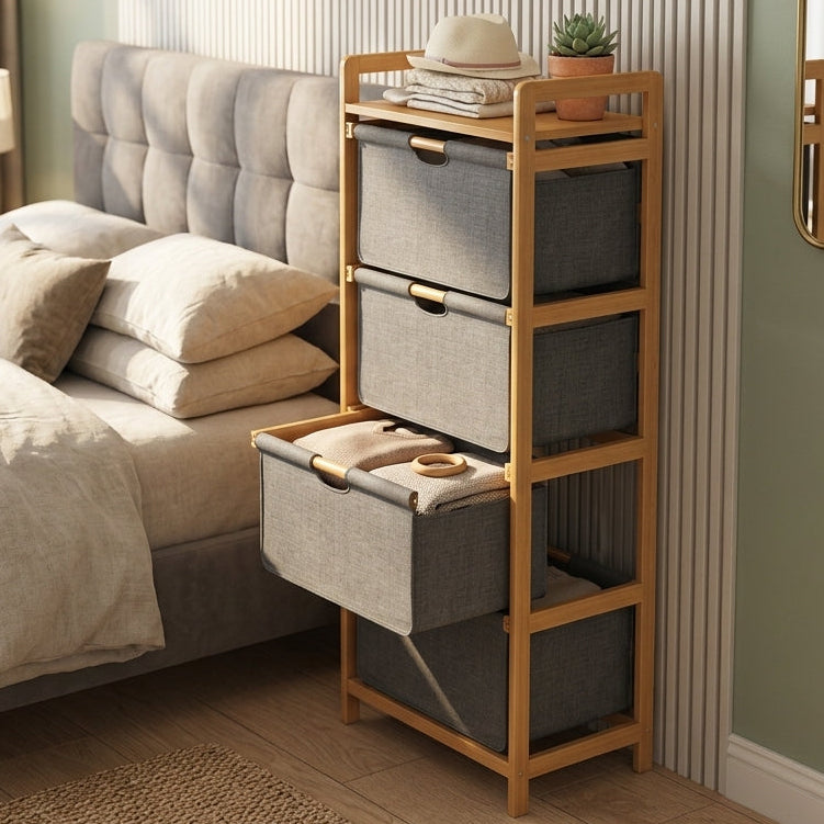 Meuble de Rangement 4 Niveaux en Bambou I Style Scandinave