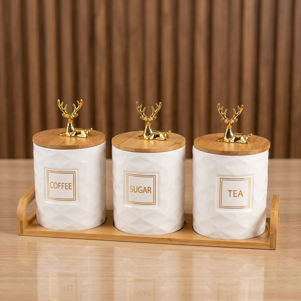 Trio de Pots en Porcelaine avec Support