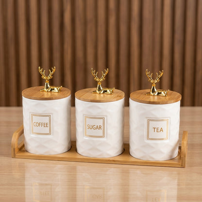 Trio de Pots en Porcelaine avec Support