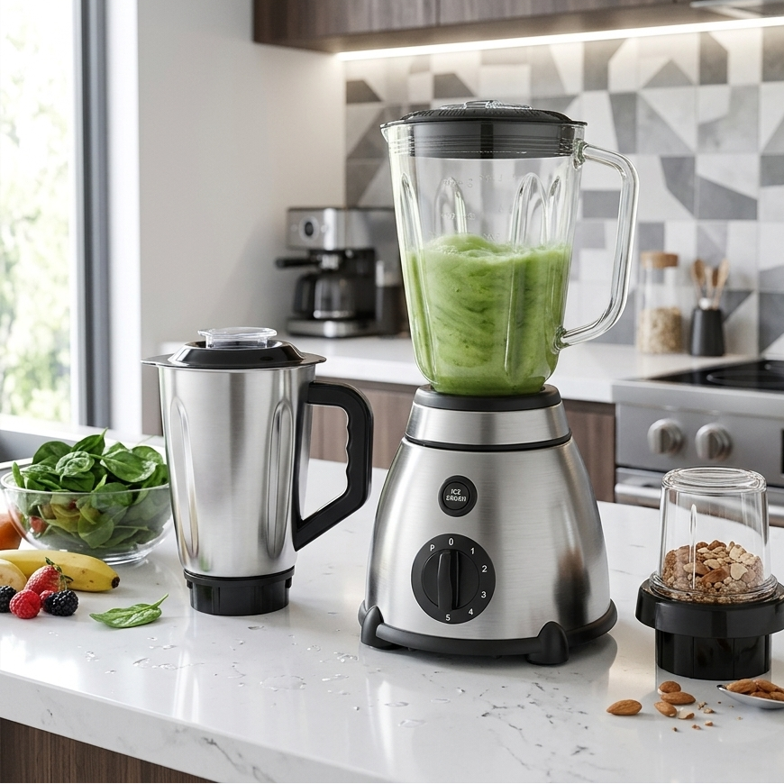 Mixeur Blender 3-en-1 I Bol en Verre 1.5L