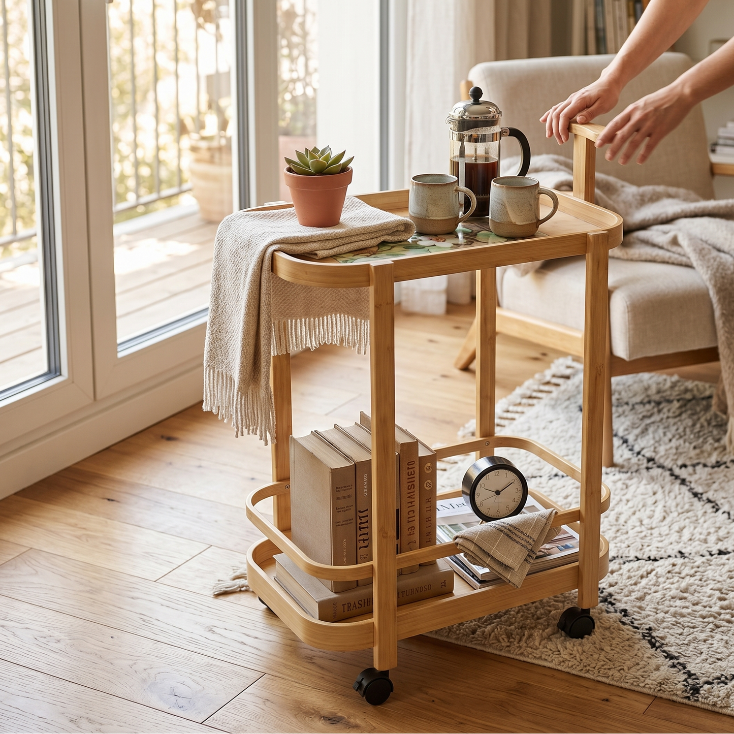 Table d'Appoint Mobile en Bambou Carré