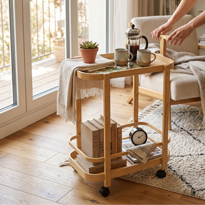 Table d'Appoint Mobile en Bambou Carré