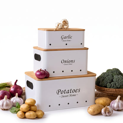 Trio de 3 Boîtes De Rangement I Légumes - Ail - Onion