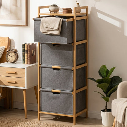 Meuble de Rangement 4 Niveaux en Bambou I Style Scandinave