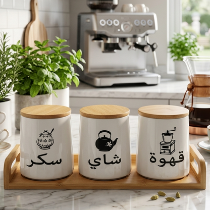 Trio de Pots en Porcelaine avec Support