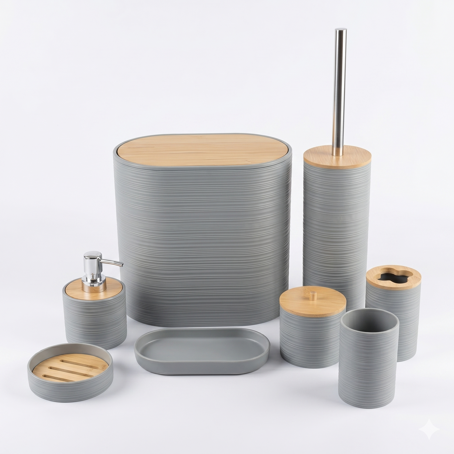 Set De Salle De Bain 8 Pièces En Plastique & Bambou