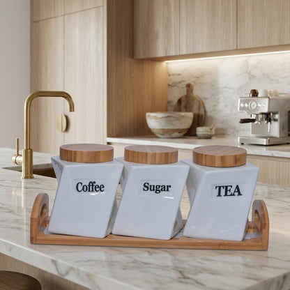 Coffret de 3 pots en porcelaine avec support I Rangement & Déco