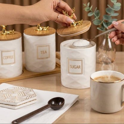 Trio de Pots en Porcelaine avec Support