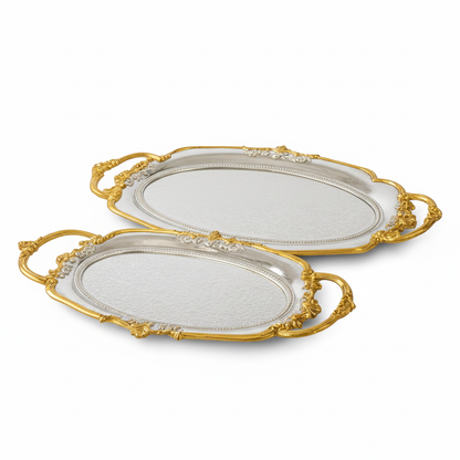 SET DE 2 PLATEAUX OVALES DORÉS