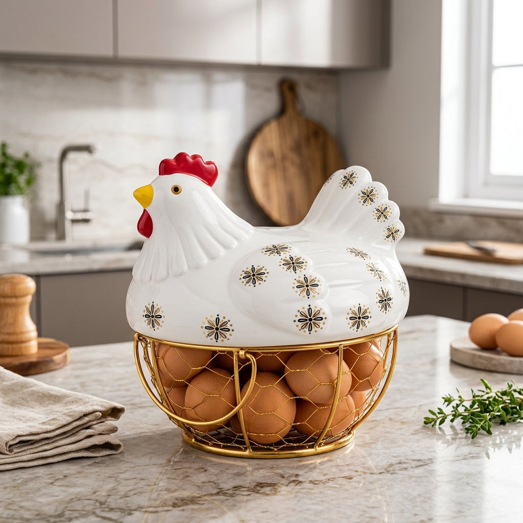 Panier à Œufs Poule en Céramique I Organisation moderne