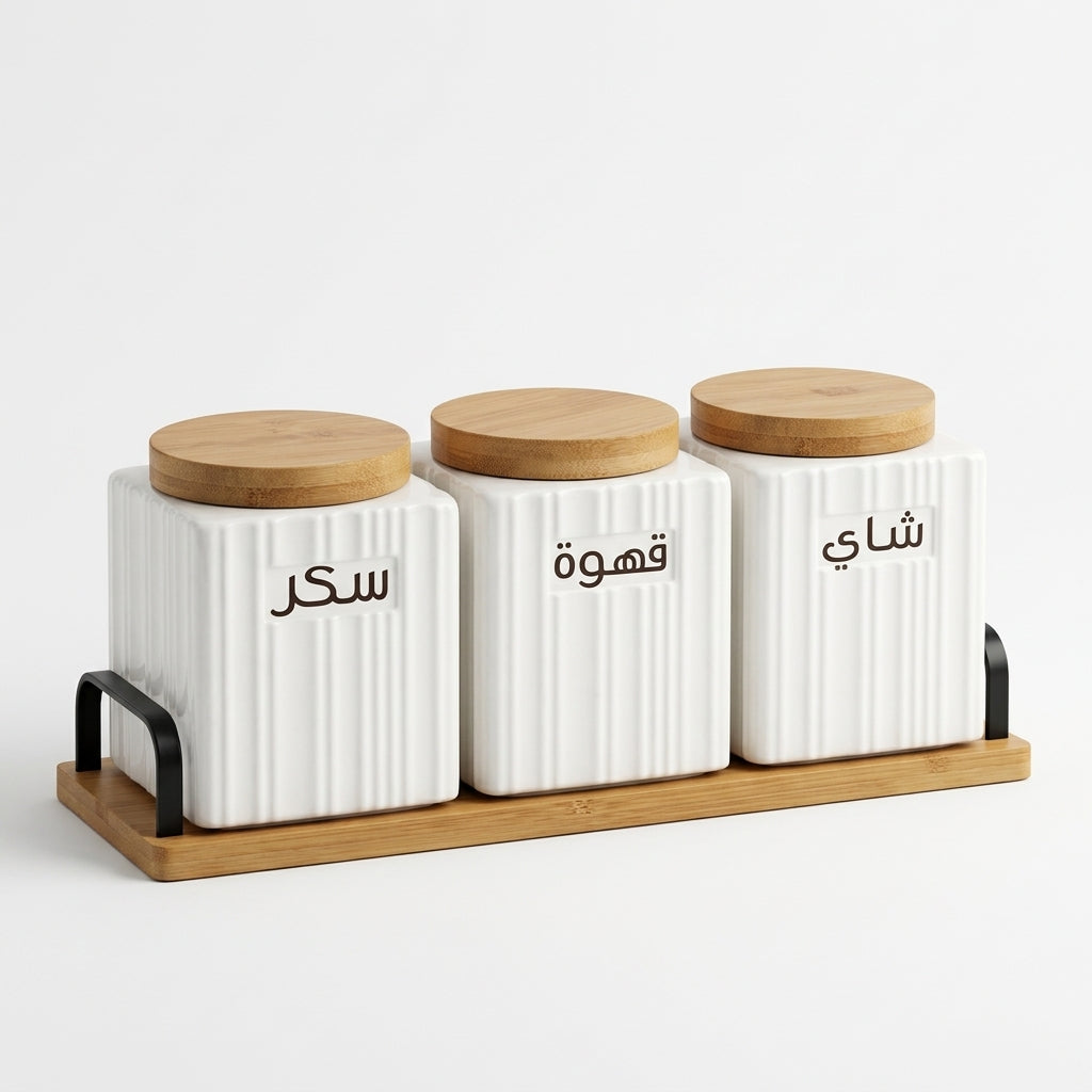 Trio de Pots en Porcelaine avec Support