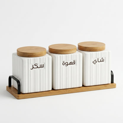 Trio de Pots en Porcelaine avec Support