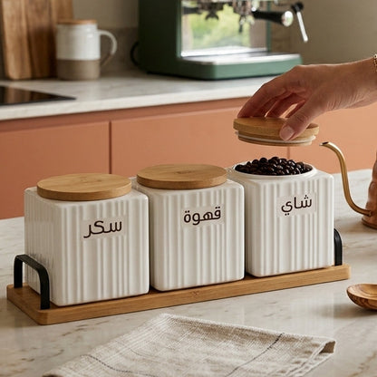 Trio de Pots en Porcelaine avec Support