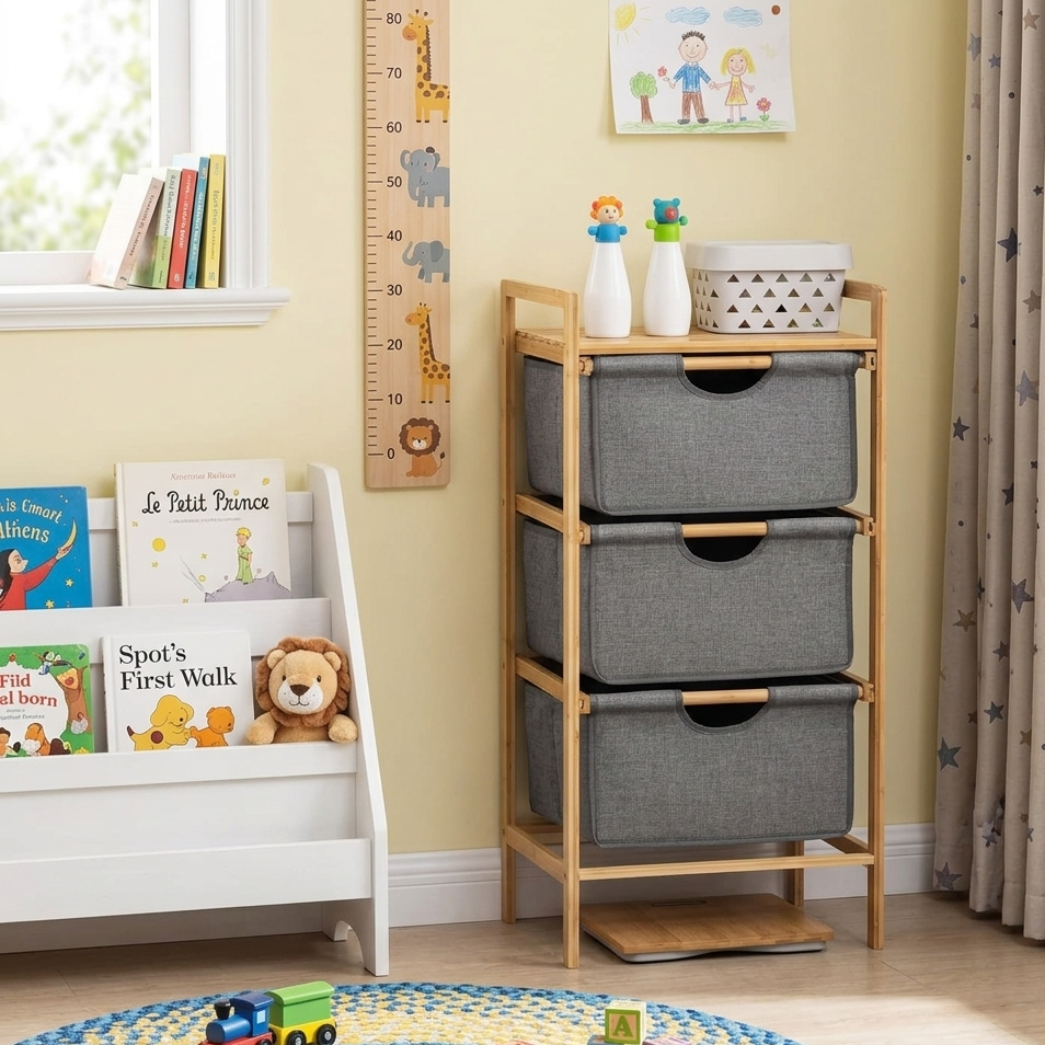 Meuble de Rangement 3 Niveaux en Bambou I Style Scandinave