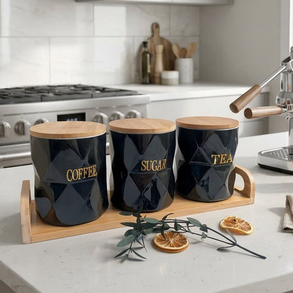 Ensemble de 3 Pots en Porcelain avec Support
